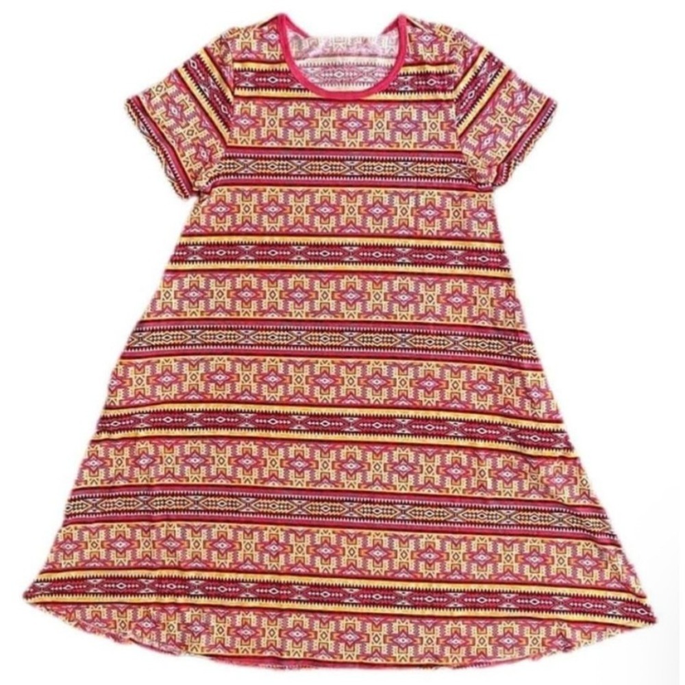 LuLaRoe Womens Dress Size 3XL Jessie Pink Aztec Tribal Stripes Pockets NWT
